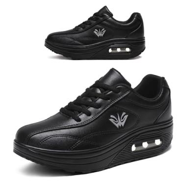 Imagem de RUIDENG Tênis de plataforma feminino com almofada de ar | Sapatos de caminhada femininos confortáveis o dia todo | Parte inferior grossa, Todo preto 8185, 36