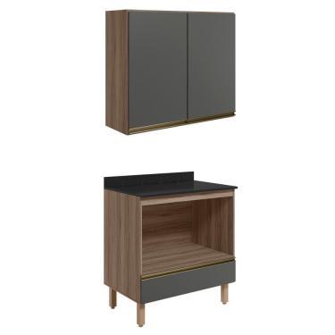 Imagem de Armario Aereo Balcao Forno 80cm Mdf Kali Nicioli Carvalho Toq Chumbo