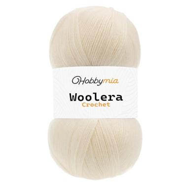Imagem de HobbyMia Fio de lã de crochê Woolera - 100 g / 623 jardas - (1) peso superfino - 75% acrílico, 25% lã (off-white, 1 novelo)