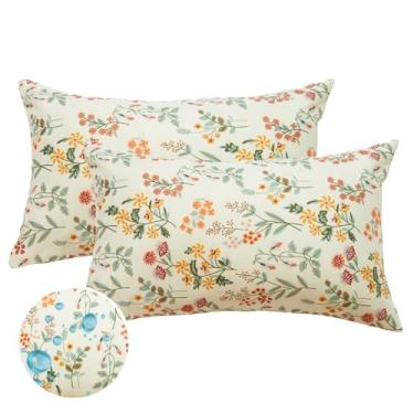 Imagem de Mantle & Mason Conjunto de 2 almofadas florais para ambientes externos à prova d'água para móveis de pátio, conjunto de 2 fronhas decorativas bege creme para sofá, varanda, cadeira, banco, reversível