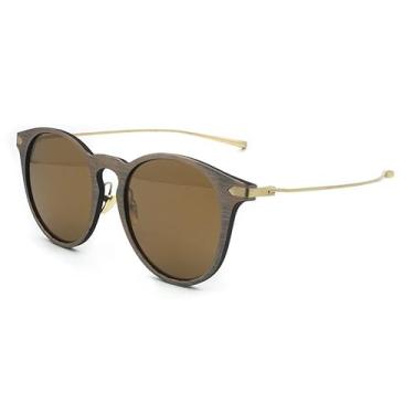 Imagem de Óculos de sol feminino com lentes polarizadas UV400 de madeira com sensação redonda, Brush Gold, 50-10-143