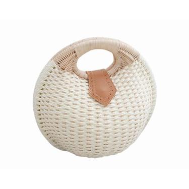 Imagem de SHAREYOIU Linda bolsa de mão feita à mão de palha de vime natural chique feminina com alça superior, Branco