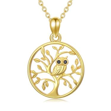 Imagem de UXQ Colar feminino com pingente de árvore da vida de ouro maciço real de árvore da vida, presente de aniversário e Natal para mãe, esposa, 40,6 + 5 cm