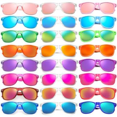 Imagem de Pibupibu Pacote com 24 óculos de sol neon estilo misto a granel adulto, óculos de sol retrô dos anos 80 anos 90 espelhados, coloridos, lembrancinhas de festa, óculos unissex