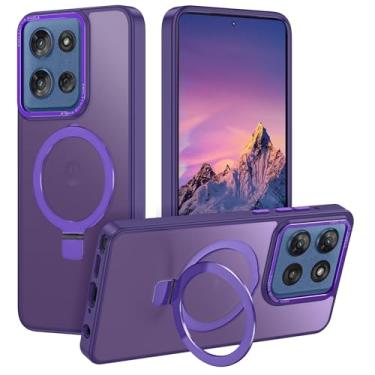 Imagem de Casehas Capa para Moto G Stylus 5G 2025, com suporte magnético invisível [proteção militar contra quedas] [compatível com MagSafe] à prova de choque, fina, translúcida, antiderrapante, roxo escuro