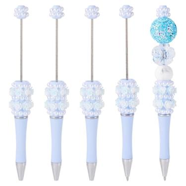 Imagem de Spritewelry 5 canetas com contas de flor de pérola, 5 peças de canetas de contas brilhantes de flores rosas extravagantes, faça você mesmo, caneta esferográfica de tinta preta de plástico para