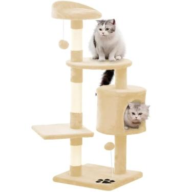 Imagem de Arranhador De Gato Torre Casinha 5 Andares Luxuoso Brinquedo Poste Sisal Cama Toca Grande(Bege)