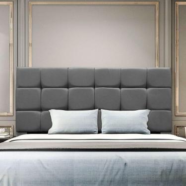 Imagem de Cabeceira Cama Box Estofada King 195 Cm Ananda Suede Cinza