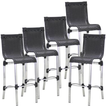Imagem de Kit 5 Banquetas em Alumínio e Fibra Sintética Haiti Para Cozinha, Edícula Trama