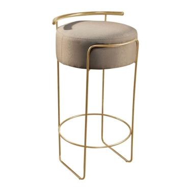 Imagem de Banqueta Olivia Em Linho E Base Metal Dourado Linho Bege