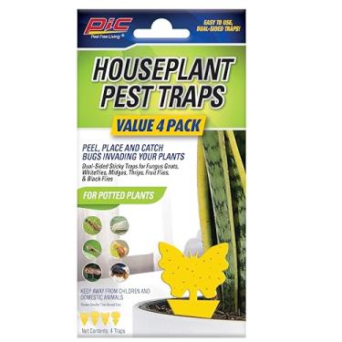 Imagem de PIC Armadilhas para pragas de plantas domésticas, pacote com 4 armadilhas adesivas de dupla face para mosquitos de fungo, moscas brancas, tripes, moscas de frutas e muito mais, perfeitas para vasos de