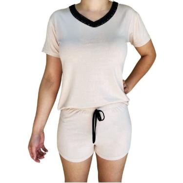 Imagem de Pijama short doll feminino basic + viscolycra manga curta nuck com renda preta