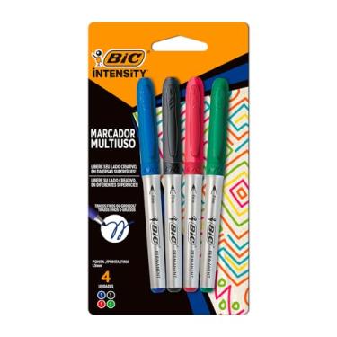 Imagem de Pincel Marcador Permanente BIC Marking, Ponta Média de 1.1mm, 4 Cores Clássicas, c/ Grip Emborrachado, 903886