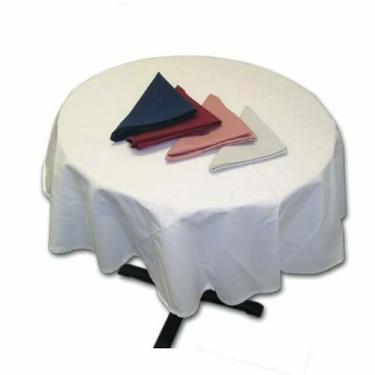 Imagem de Intedge Toalha de mesa TCM83R, diâmetro de 210,8 cm, redonda, borda com bainha, 65/35 poliéster/algodão, feita nos EUA, branca, 1 cada