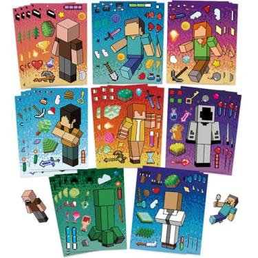 Imagem de 24 Sheets Cartoon Stickers, Mixed & Matched with 8 Designed Characters(3 of Each) Stickers, Cute Pixel Party Favors