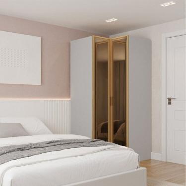 Imagem de Guarda Roupa de Canto Reto Modular 95cm com Porta Reflecta e Cabideiros Jade Cabecasa Madeiramadeira Cinza Urbano