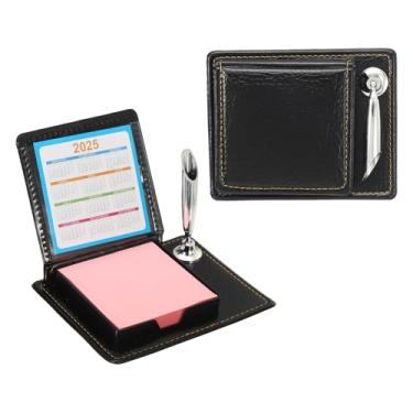 Imagem de PATIKIL 2 peças de suporte de notas adesivas de couro com suporte de caneta, porta-notas de postes, caixa de armazenamento mini estojo para cartão de visita organizador de bloco de notas para mesa