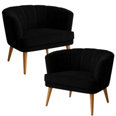 Imagem de Kit 2 Poltronas para Sala de Estar Moderna Tecido Veludo Macio Pés de 