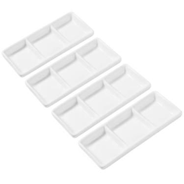Imagem de STOBAZA Conjunto de 4 bandejas de cerâmica divididas de 15 cm, bandeja estreita reutilizável com 3 compartimentos para condimentos, pratos de servir, travessa seccional para aperitivos, lanches