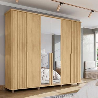 Imagem de Guarda Roupa Com Espelho Ripado França 6 Portas Cinamomo – RV Móveis