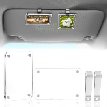 Imagem de LECART 2 peças de suporte de foto com clipe de viseira de carro, moldura acrílica de 9 x 6 cm, moldura magnética para exibição de fotografia Polaroid, acessórios de carro personalizados para pai, mãe