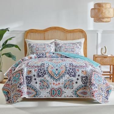 Imagem de Conjunto de edredom boêmio de verão reversível, conjunto de cama de microfibra leve, colorido, laranja, cinza, com 2 fronhas para todas as estações