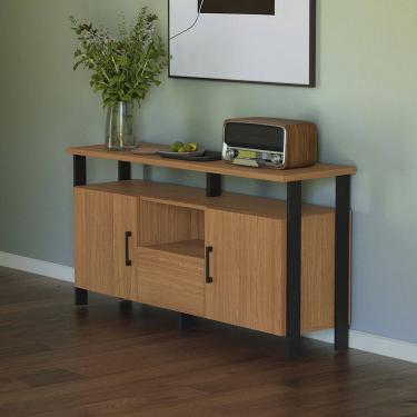 Imagem de Balcão Estilo Industrial F44 135cm 2 Portas e 1 Gaveta em MDF Freijó Preto Fosco Dalla Costa