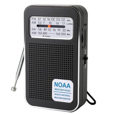 Imagem de Rádio de bolso com 4 faixas AM FM SW WB com bateria recarregável, rádios transistores portáteis operados por bateria, rádio de emergência meteorológica NOAA, chip DSP excelente recepção e conector de