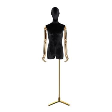 Imagem de Mannequin Manequins de varejo de corpo de veludo masculino, torso, altura removível e ajustável com base triangular, suporte para exposição de roupas(Black)