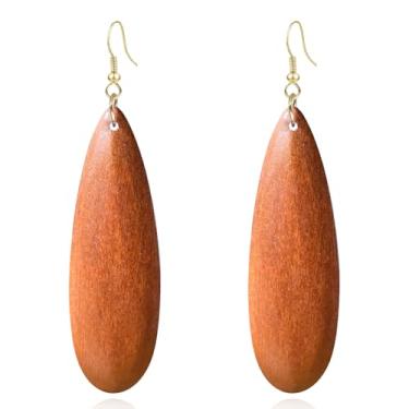 Imagem de QUSIJIA 2 pares de brincos de madeira boho para mulheres, leves, estilo étnico, brincos pendentes para mulheres, trumpet, Madeira, Sem pedra preciosa