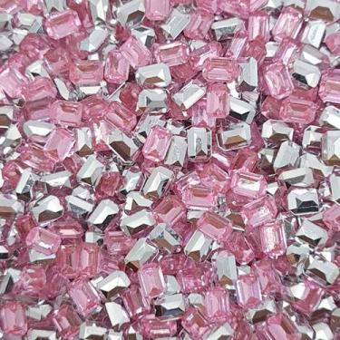 Imagem de Colagem Retângulo Strass Acrílico Rosa Transparente 4x6mm 500pçs 25g -