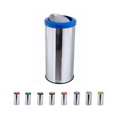 Imagem de Lixeira Redonda Flip Top Aro Plástico Miolo Inox 35L - CM Design, Azul