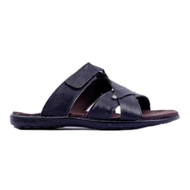 Imagem de Chinelo Premium em Couro, Design Cruzado, Antiderrapante, Confortável, Casual, Sandália Masculina com Tiras Ajustáveis (Preto, BR, Adulto, Numérico, 41)