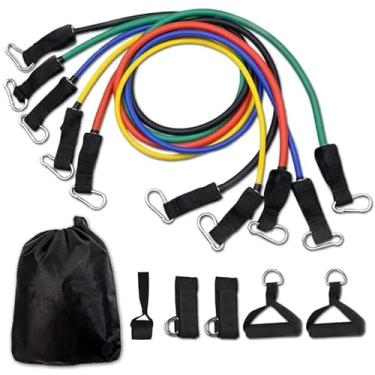Imagem de Kit 11 Peças Elásticos Extensor Funcional Treino Em Casa Academia Pilates Yoga Musculação Alongamento com Alças de Suspensão e Bolsa de Transporte