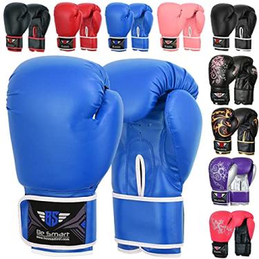 Imagem de Be Smart Luvas de boxe para crianças de 4 a 12 anos, 113 g, 170 g, luvas de treinamento para crianças, luvas de boxe juvenil, luvas de treinamento júnior de couro PU MMA Muay Thai Kick Boxing (azul
