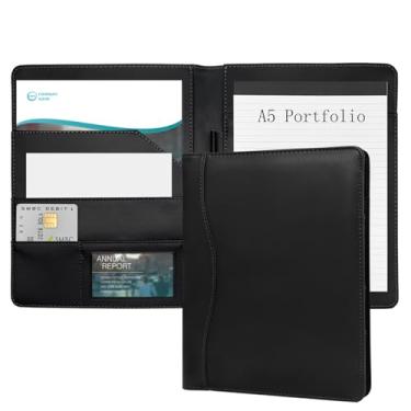 Imagem de Pasta de padfólio organizador de couro para fichário de armazenamento de portfólio com capa para suporte de bloco legal tamanho carta A5 bloco de escrita para escritório, escola de negócios