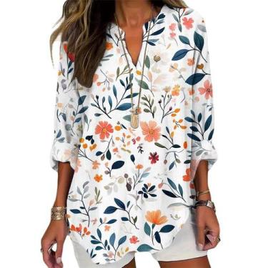 Imagem de Blusa túnica feminina DMOYALA de manga comprida floral plus size 4GG