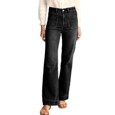 Imagem de Jeans femininos Astylish, perna larga, cintura alta, tamanho 10, preto