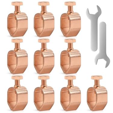 Imagem de Grampo de haste de aterramento de 10 peças, ótimo para hastes de aterramento de 1,27 cm - 1,27 cm (10, braçadeira revestida de cobre (1/5.1 cm - 5/20.3 cm)