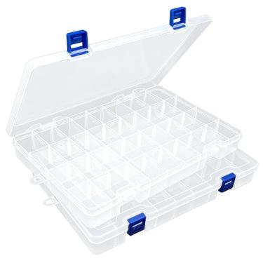 Imagem de DUOFIRE Organizador de plástico, caixa de armazenamento, divisória ajustável, compartimento removível para joias, contas, brinco, recipiente, ferramenta, anzol, acessórios pequenos (34 grades, branco