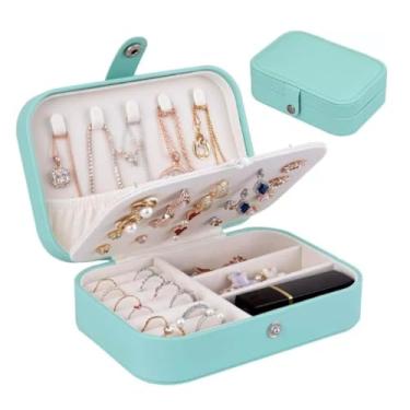 Imagem de Porta Joias Premium Portátil, Estojo Organizador para Bijuterias, Anéis, Brincos e Colares, Fecho com Botão, Cores Variadas (Azul)