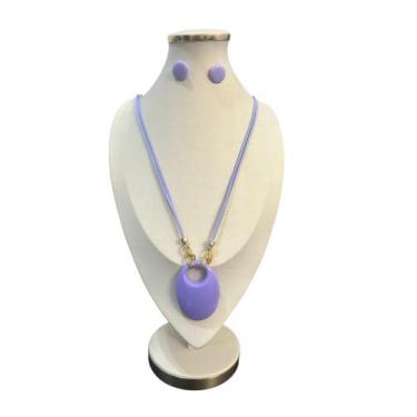 Imagem de Maxi Colar Elegante Feminino Pedra Resina Cordão Kit Brinco - MLBPEL, 