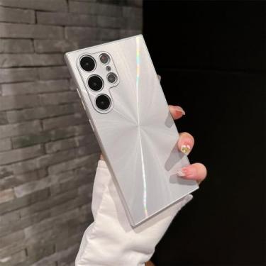 Imagem de Capa de celular luxuosa com estampa Aurora, cor sólida, para Samsung Galaxy S25, S24, S23, S22 Ultra Plus, A14, A34, A54 5G, capa rígida à prova de choque, prateada, para Samsung Galaxy S22 Ultra