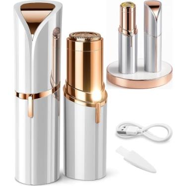 Imagem de Depilador Facial Feminino Zero Incômodo Recarregável USB Formato Batom com Luz LED Removedor de Pelos Portátil para Rosto Buço e Sobrancelhas