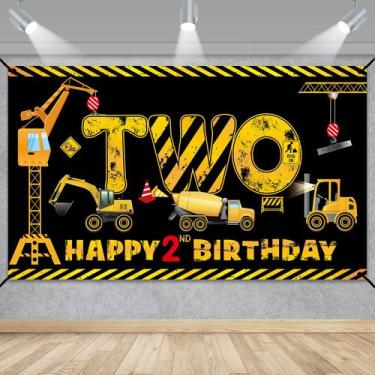 Imagem de Decorações de banner de aniversário Kircirx 2nd Excavator Dump Truck