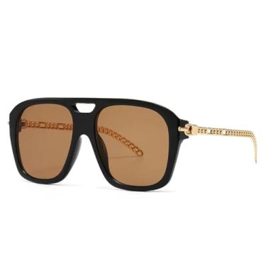 Imagem de Óculos de sol masculino e feminino com corrente de metal e armação grande, óculos de sol UV400 retrô (C6 preto-rosa)