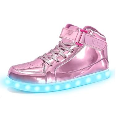 Imagem de Tênis com luz LED IGxx para crianças cano alto tênis com luzes para meninos Gilrs USB carregador piscando treinadores luminosos para festivais, dia de Ação de Graças, Natal, Ano Novo, presente de festa, rosa, 5 Big Kid