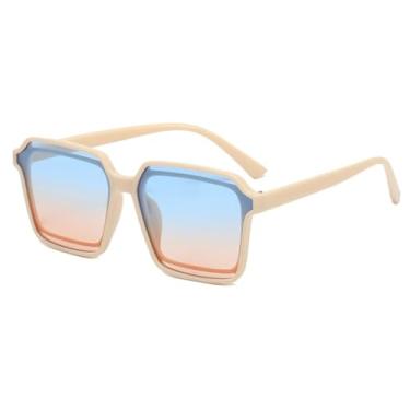 Imagem de Óculos de sol de luxo da moda, armação grande, vazados, femininos, masculinos, tendência, retrô, clássico, para áreas externas, óculos de sol para dirigir, proteção UV400 (bege, azul, chá)