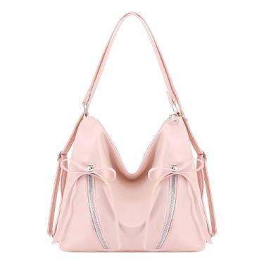 Imagem de Naimo Bolsa de ombro feminina de couro grande bolsa Hobo elegante bolsa vintage, Laço rosa