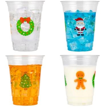 Imagem de AimFun 50 peças de copos de plástico de Natal, guirlanda de papai noel, copo descartável de festa de inverno, copos transparentes de 340 g para doces, bebidas, lanches (50, Natal)